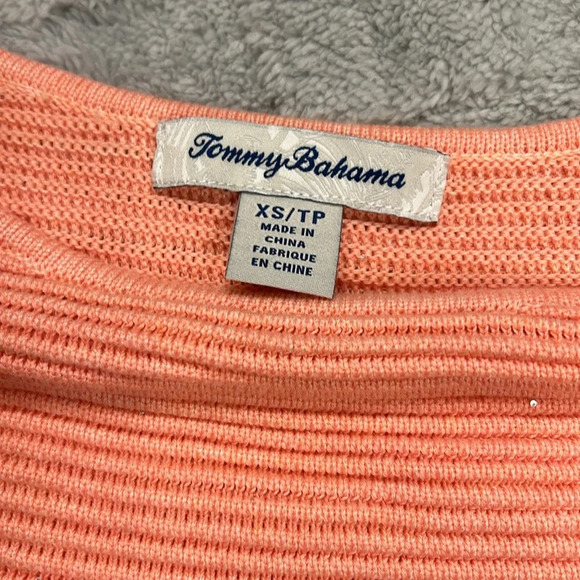 Tommy Bahama Boat Neck Peach Short Sleeve Sweater W/ Micro Iridescent Sequins XS - Picture 6 of 8